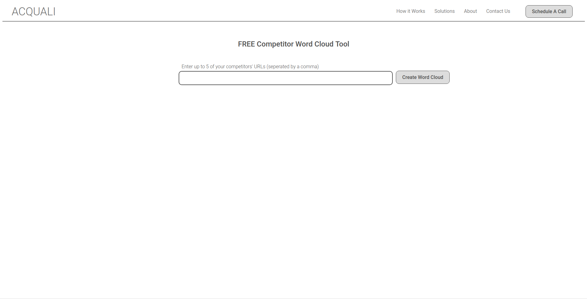 A picture of the front-end of a webtool known as the Acquali wordcloud tool.