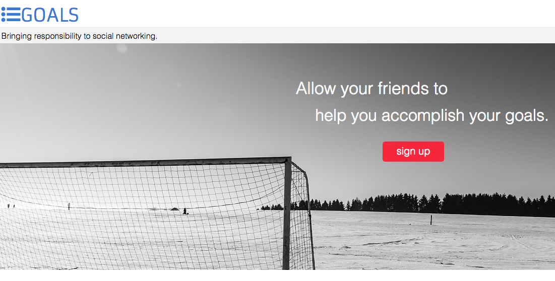 A picture of the Goals splash page, with a soccer goal.