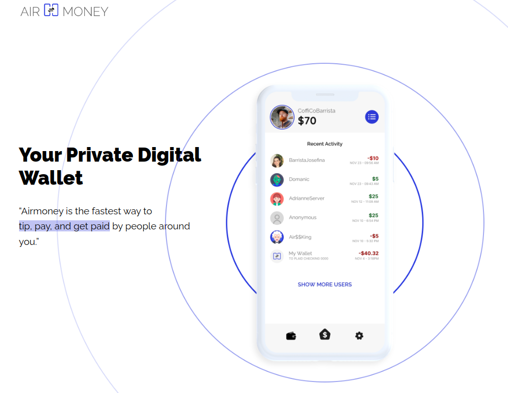 A picture of the Airmoney website.