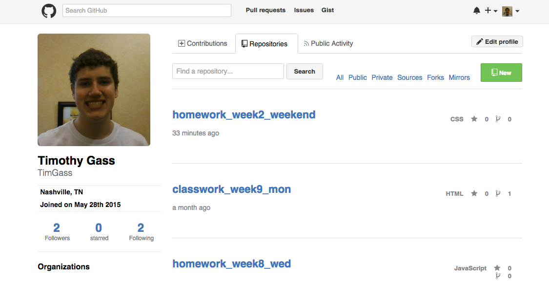 A picture of a recreation of TimGass' GitHub Repo page.